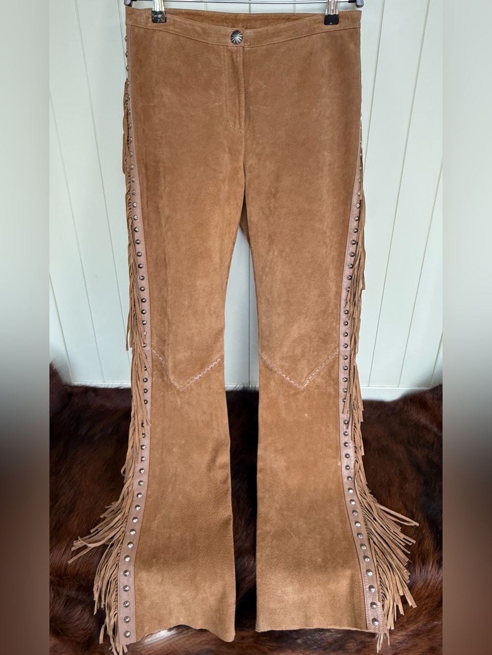 Rare Vintage Cripple Creek Suede Fringe Concho Western Stitched Women's Pants